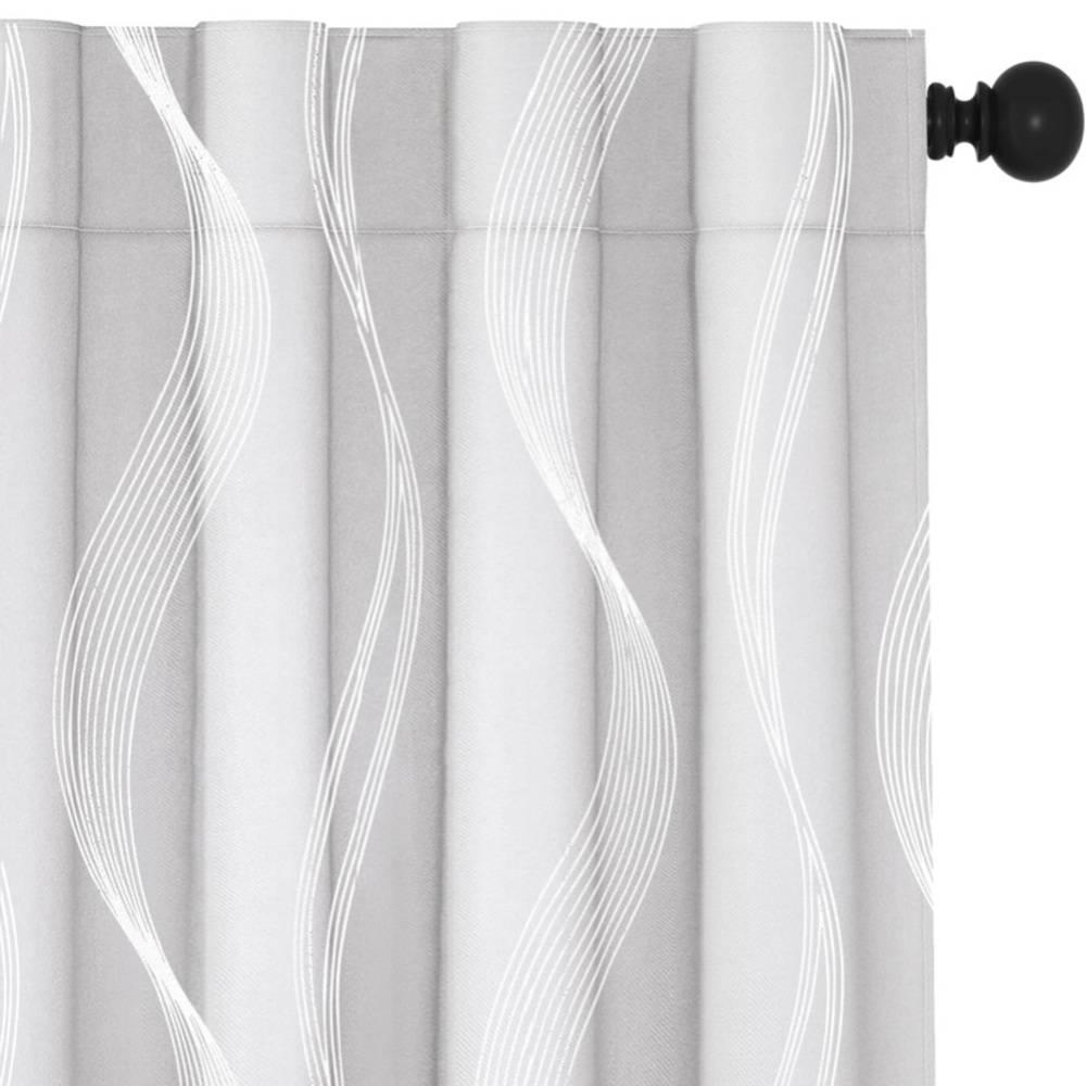 Deconovo Blackout Curtains white Silver Wave Foil Print Insulated 52X84 2 panels